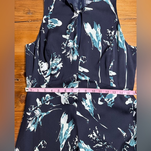 Classiques Entier Womens Navy Floral Sleeveless keyhole Silk A-line Midi dress 6 - Picture 14 of 16
